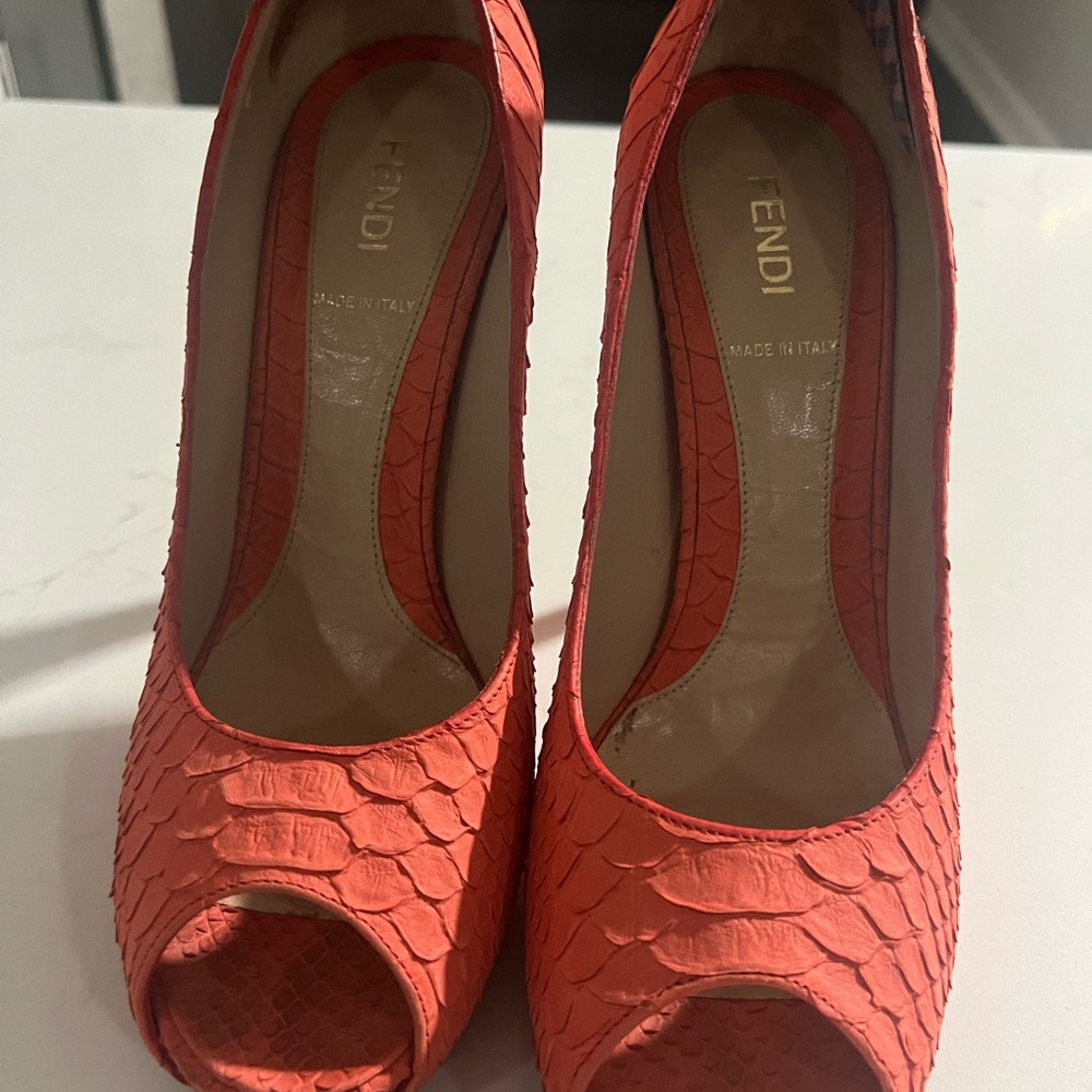 Fendi Women's Vibrant Coral Peep Toe Heels